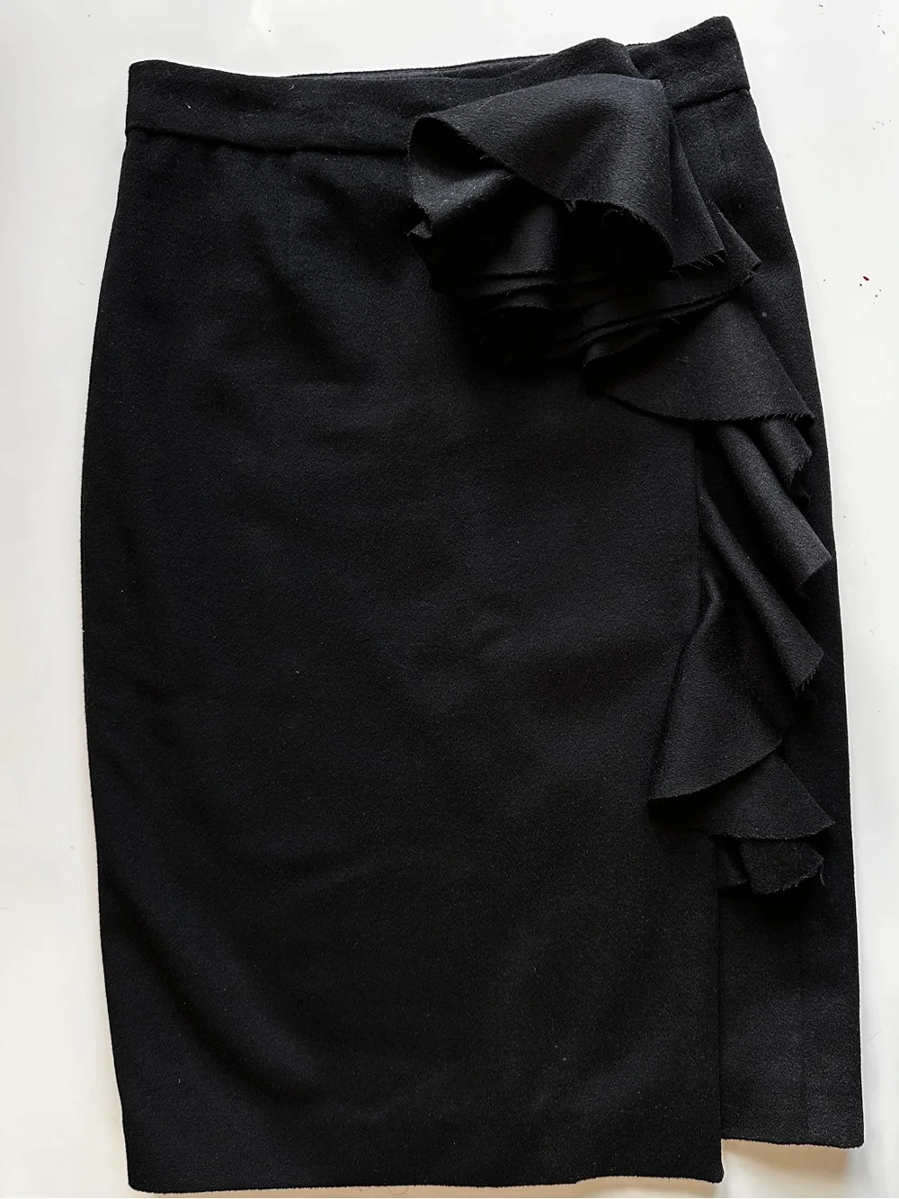 Lela Rose Black Ruffle Pencil Skirt Size 4 - 90% Wool Cashmere Quiet Luxury USA - Picture 1 of 8